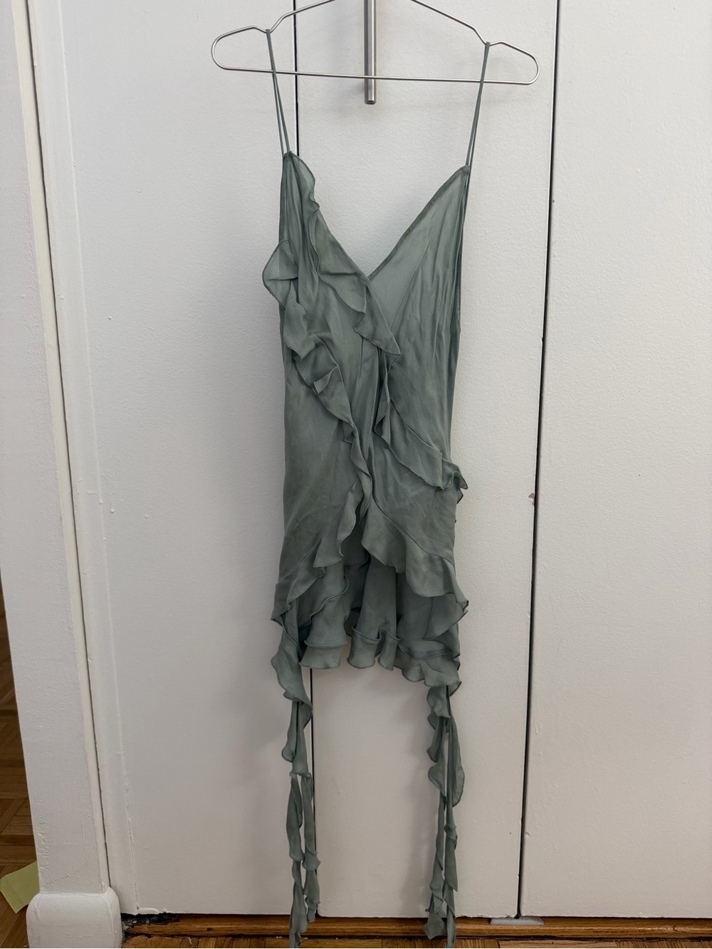 Sage Ruffle Slip Dress with Ties - Women